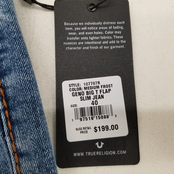 True Religion Geno Relaxed Slim Flap Big T Mens Jeans 40x32 NWT 199$ - Picture 7 of 12